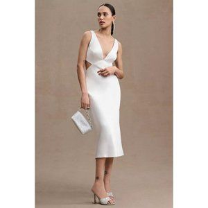 BHLDN SACHIN & BABI Sierra V-Neck Cutout Satin Midi Dress in Ivory Size 12